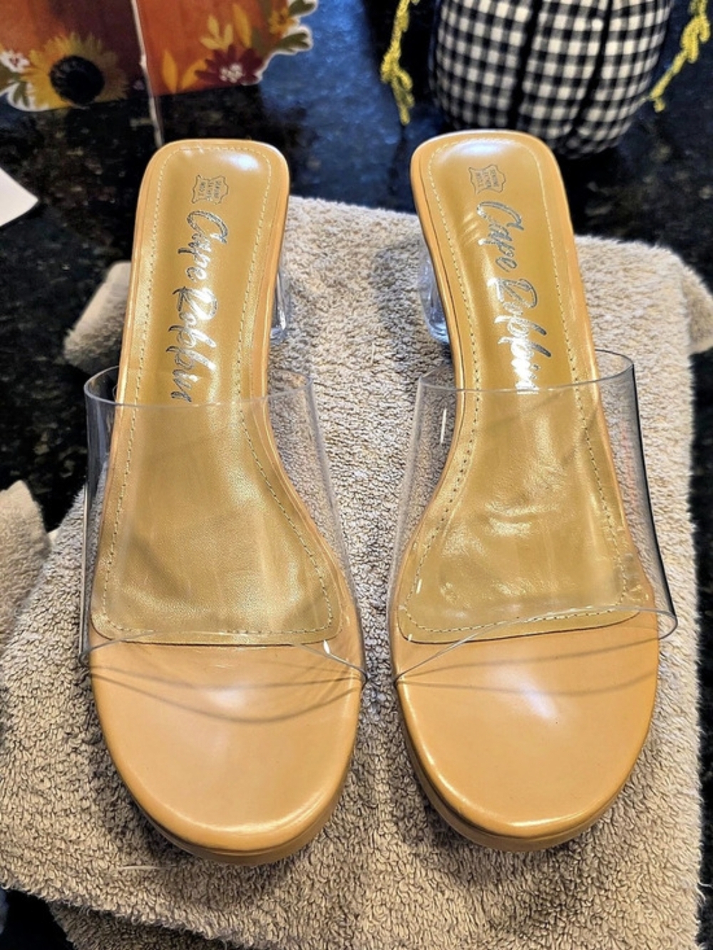 Cape Robbin Clear Strap Platform Heels in Brown